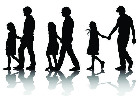Vector image of father and daughter for a walk. Silhouette on white backgroundのイラスト素材