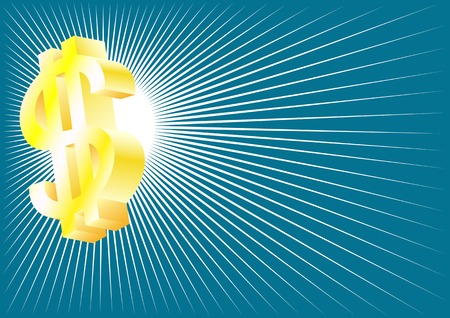 Vector drawing dollar sign in the background of the sun's raysのイラスト素材