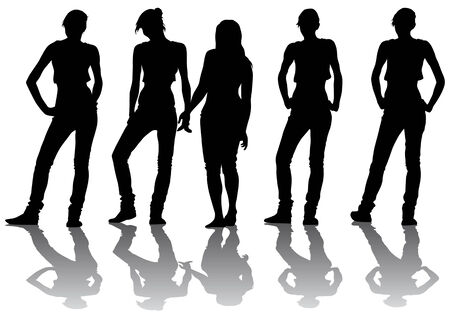 Vector drawing shapely girls. Silhouettes on a white backgroundのイラスト素材