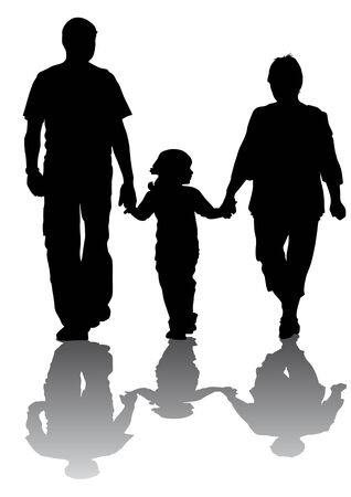 Vector drawing families with children. Silhouettes on a white backgroundのイラスト素材