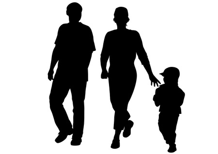 Vector drawing families with children. Silhouettes on a white backgroundのイラスト素材