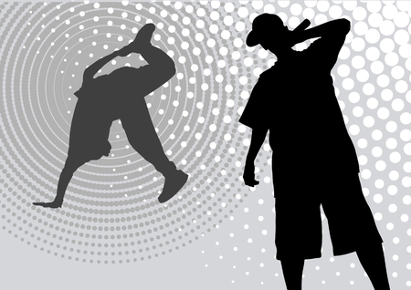 Vector silhouette of the artists of hip hop. A live performance on stageのイラスト素材