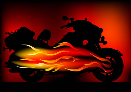 Vector graphic motorcycle on fire. Silhouetted against the flamesのイラスト素材
