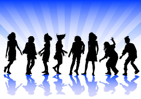 Vector drawing of girls at the carnival. Silhouettes on white backgroundのイラスト素材