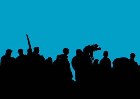 Vector drawing crowds of spectators and television camerasのイラスト素材