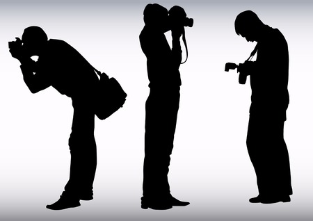 image of young photographers with equipment at workのイラスト素材