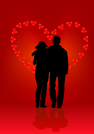Love man and woman on the background of heartsのイラスト素材