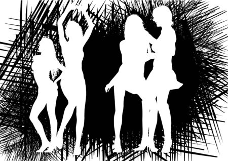 Vector drawing silhouettes of dancing girls in a nightclubのイラスト素材