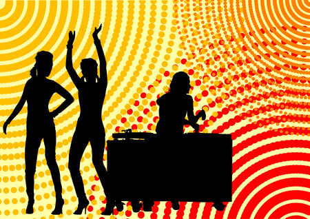Vector drawing silhouettes of dancing girls in a nightclubのイラスト素材