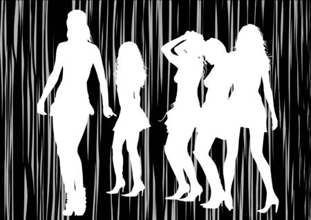 Vector drawing silhouettes of dancing girls in a nightclubのイラスト素材