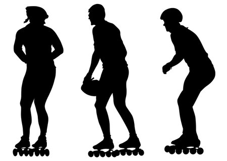 Vector drawing man athletes on skates. Silhouette on white backgroundのイラスト素材