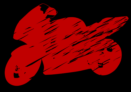 drawing motorcycle on red background. Silhouette on a black backgroundのイラスト素材