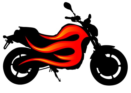 drawing motorcycle on red fire. Silhouette on a white backgroundのイラスト素材