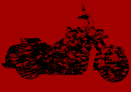 drawing motorcycle on red background. Silhouette on a colored backgroundのイラスト素材