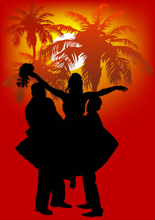 Vector drawing of the bride and groom in sunのイラスト素材