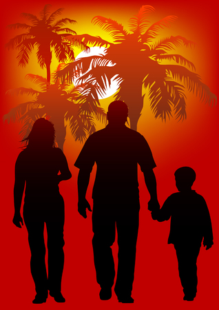 Vector drawing parents and children. Silhouettes of peopleのイラスト素材