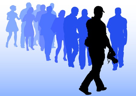 Vector image of young photographers with equipment at workのイラスト素材