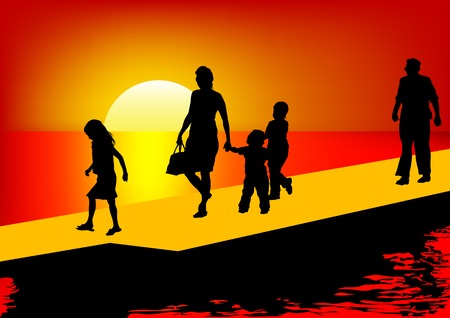 Vector drawing parents and children. Silhouettes of peopleのイラスト素材