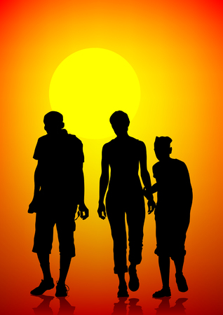 Vector drawing parents and children. Silhouettes of peopleのイラスト素材