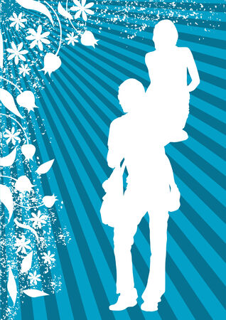 Vector drawing loving men and women. Silhouette of people and flowersのイラスト素材