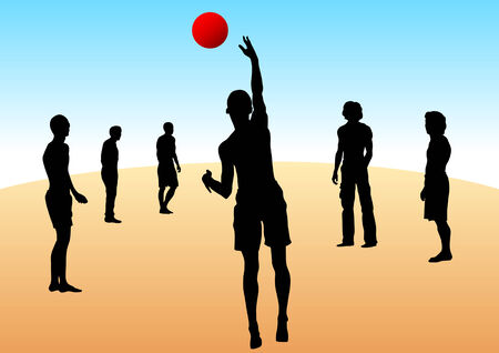Vector image of men playing volleyball on beachのイラスト素材