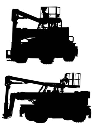 Vector drawing of a tractor for construction work. Silhouette on white backgroundのイラスト素材