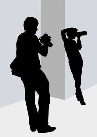 image of young man and women photographers with equipment at workのイラスト素材