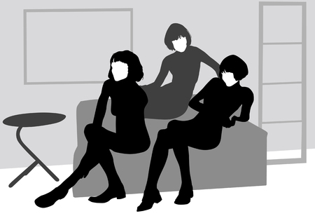  drawing of beautiful young women on sofaのイラスト素材