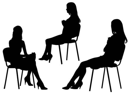  drawing of beautiful young women on chairのイラスト素材