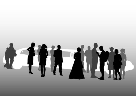  drawing crowds on holiday. Silhouettes of men and womenのイラスト素材