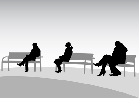 drawing of people on park benchesのイラスト素材