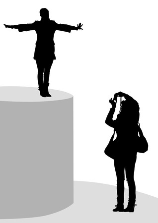 image of the photographer and children. Silhouettes on white backgroundのイラスト素材