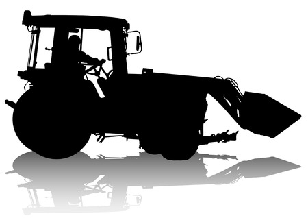 drawing of a tractor for construction work. Silhouette on white backgroundのイラスト素材