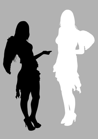 drawing of beautiful young women. Silhouettes on white backgroundのイラスト素材