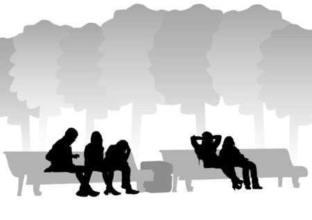 drawing of people on park benchesのイラスト素材
