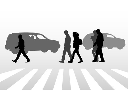 drawing of people on street. Silhouettes of people, on streetのイラスト素材