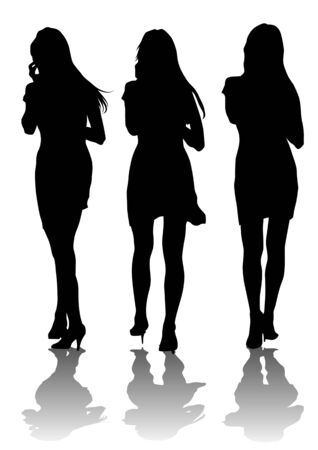 drawing of beautiful young women. Silhouettes of peopleのイラスト素材
