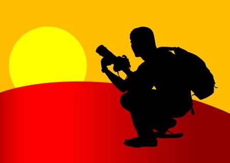 image of young man photographers with equipment at workのイラスト素材