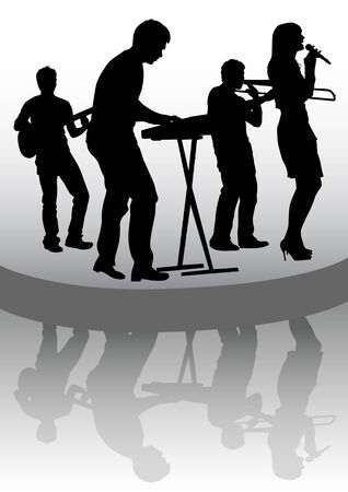 drawing musical group in concert on stageのイラスト素材