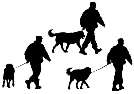 Vector image of police man with a dog on a leashのイラスト素材