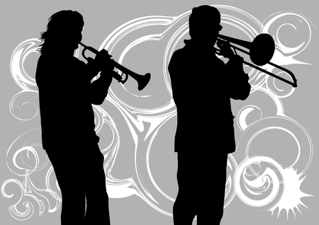   drawing music jazz orchestra. Artists on stageのイラスト素材
