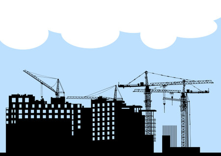   drawing of construction of modern buildings and equipmentのイラスト素材