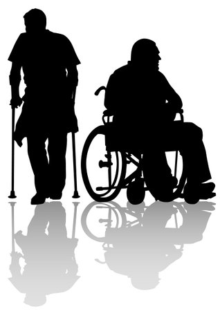 Vector graphic disabled on a walk. Silhouettes of peopleのイラスト素材