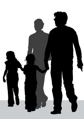drawing parents and children. Silhouettes of peopleのイラスト素材