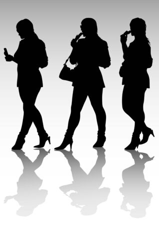 drawing of beautiful young women. Silhouettes of peopleのイラスト素材
