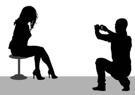 image of people photographers and women with equipment at workのイラスト素材