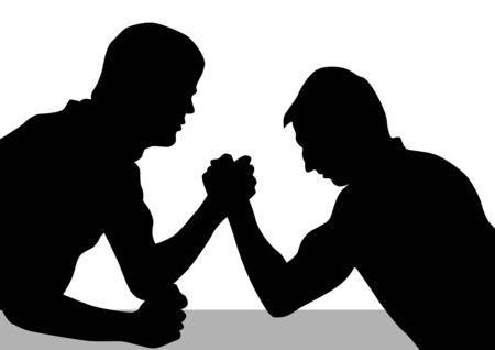 Vector drawing competitions armwrestling. Silhouettes of two menのイラスト素材