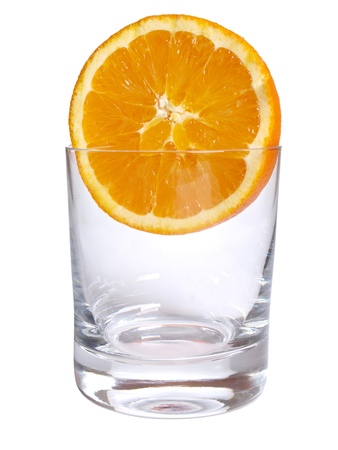 Color photograph of glass tumblers and oranges       の写真素材