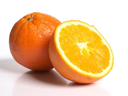Color photograph of oranges on white background       の写真素材