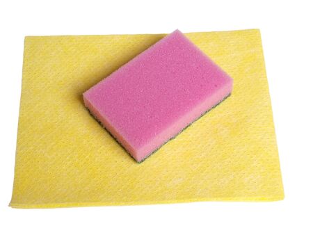 Color photo of rags and sponges for cleaning on a white background        の写真素材